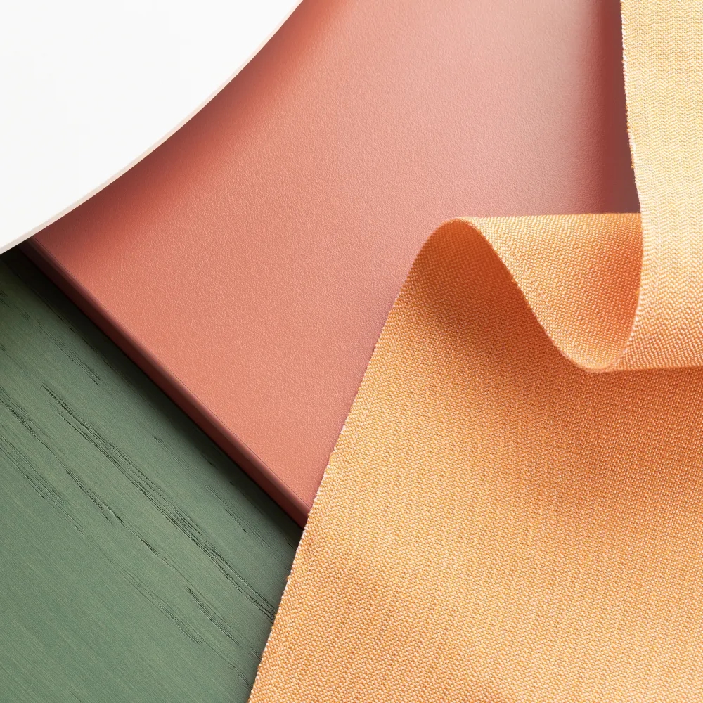 Conceptual image of materials, textiles and colours from Lundellska Upper Secondary School in Uppsala.