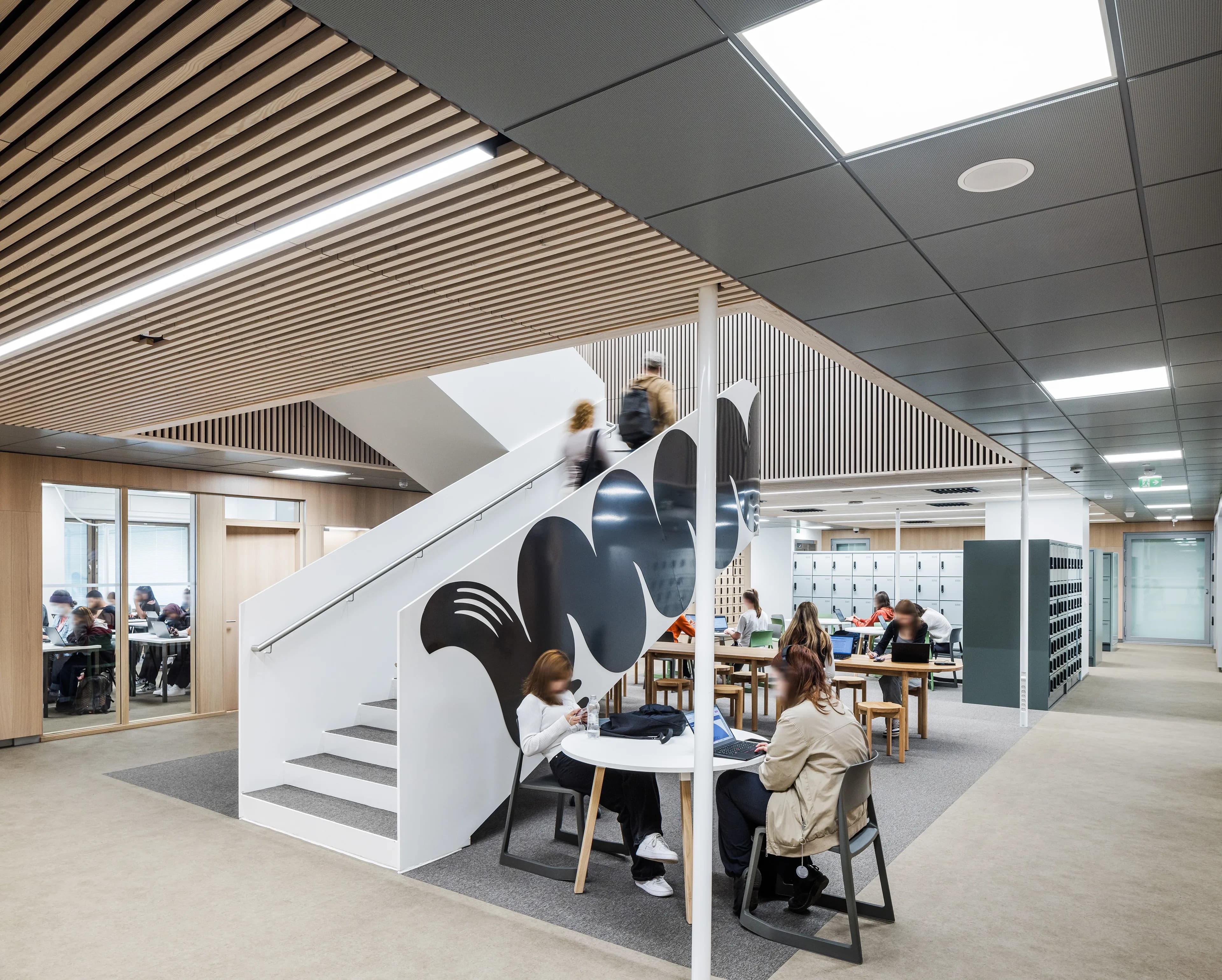 Staircase and common areas at Helsinki Upper-Secondary School of Languages.