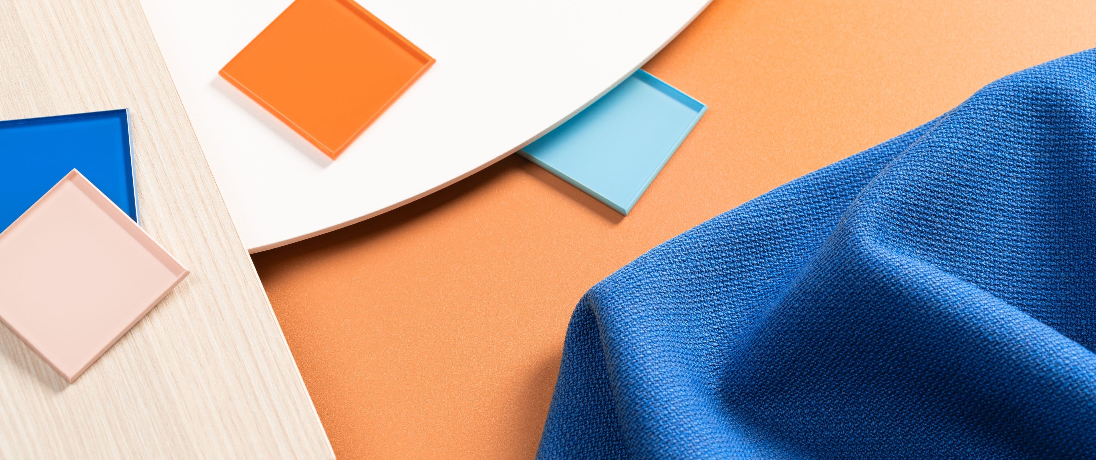 Conceptual image of materials, textiles and colours at Holen School in Bergen.